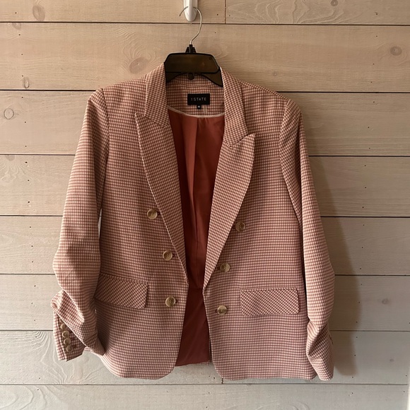1. State Jackets & Blazers - 1. State Women's Checkered Blazer in Pink